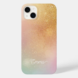 Modern Glitter Holographic Gold with Name Case-Mate iPhone 14 Plus Case
