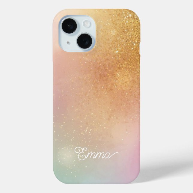 Modern Glitter Holographic Gold with Name Case-Mate iPhone Case (Back)