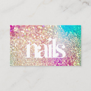 Modern Glitter Holographic Iridescent Nails Business Card