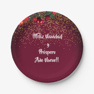 Modern Glitter Lettering Christmas Feliz Navidad Paper Plate