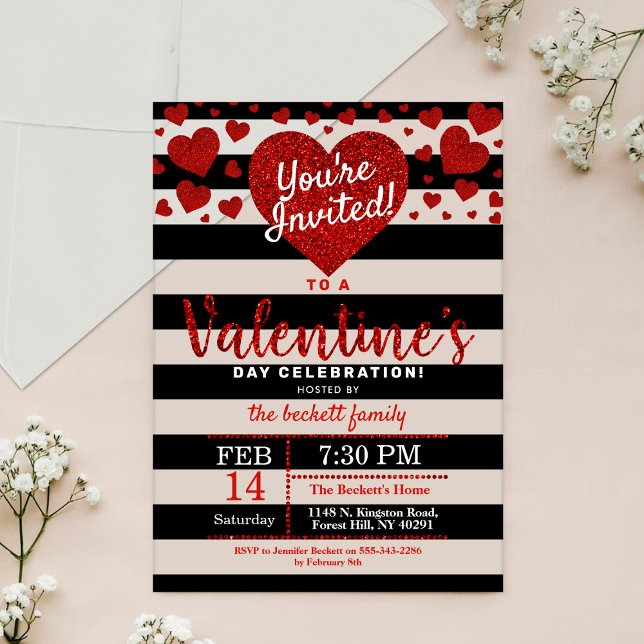 Modern Glitter Love Hearts Valentine's Day Party Acrylic Invitations (Creator Uploaded)