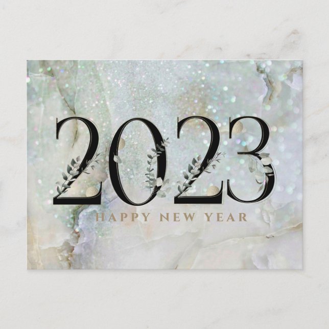 Modern Glitter Marble Happy New Year 2021 Holiday Postcard (Front)