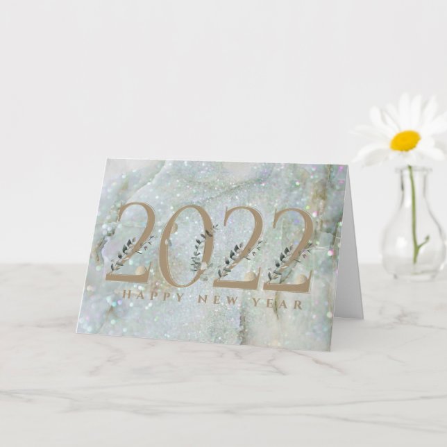 Modern Glitter Marble Happy New Year 2022 Card (Small Plant)