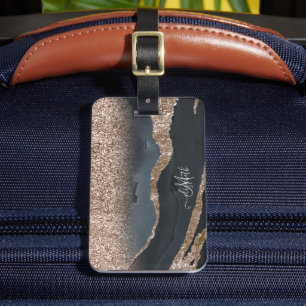 Modern Glitter Marble Monogram Luggage Tag