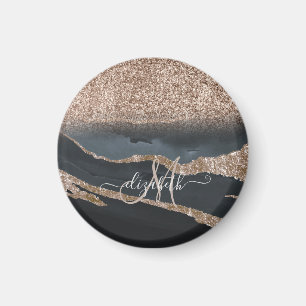 Modern Glitter Marble Monogram Magnet