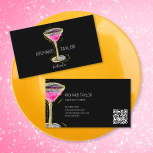 Modern Glitter Martini  Bartender Cocktail Waiter Business Card