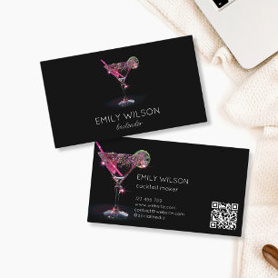 Modern Glitter Martini  Bartender Cocktail Waiter Business Card