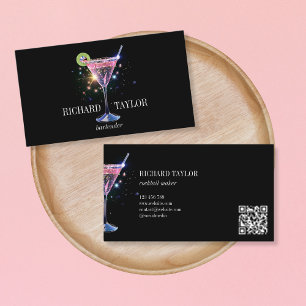 Modern Glitter Martini  Bartender Cocktail Waiter Business Card
