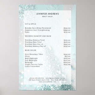 Modern Glitter Mint Salon Price List Poster