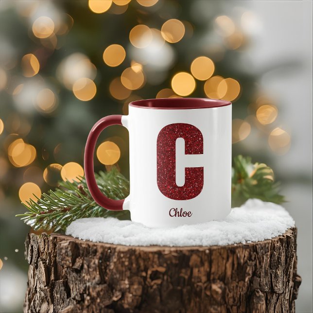 Modern Glitter Monogram C Mug with Name (Creator Uploaded)