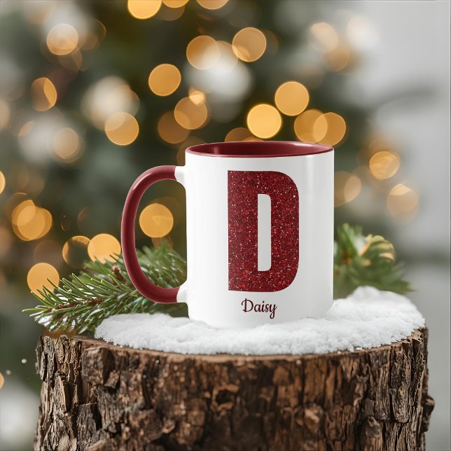 Modern Glitter Monogram D Mug with Name (Creator Uploaded)