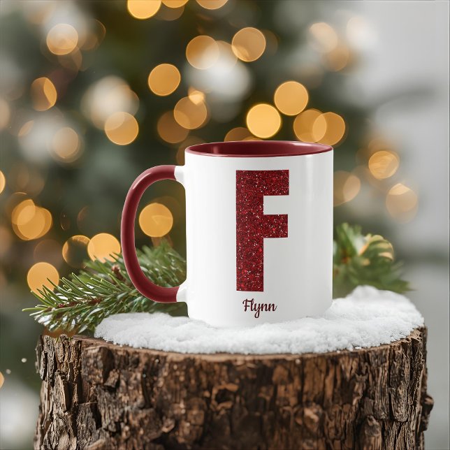 Modern Glitter Monogram F Mug with Name (Creator Uploaded)