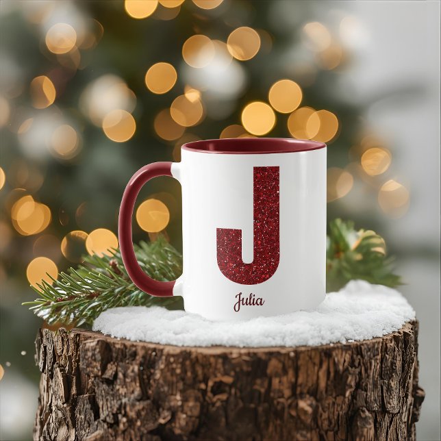 Modern Glitter Monogram J Mug with Name (Creator Uploaded)