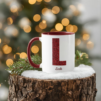 Modern Glitter Monogram L Mug with Name