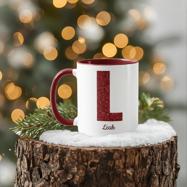 Modern Glitter Monogram L Mug with Name (Creator Uploaded)
