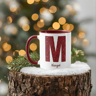 Modern Glitter Monogram M Mug with Name