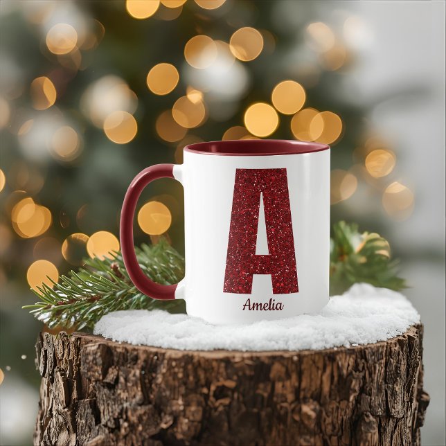 Modern Glitter Monogram Mug with Name (Creator Uploaded)