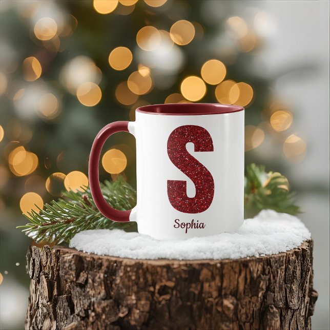Modern Glitter Monogram S Mug with Name (Creator Uploaded)