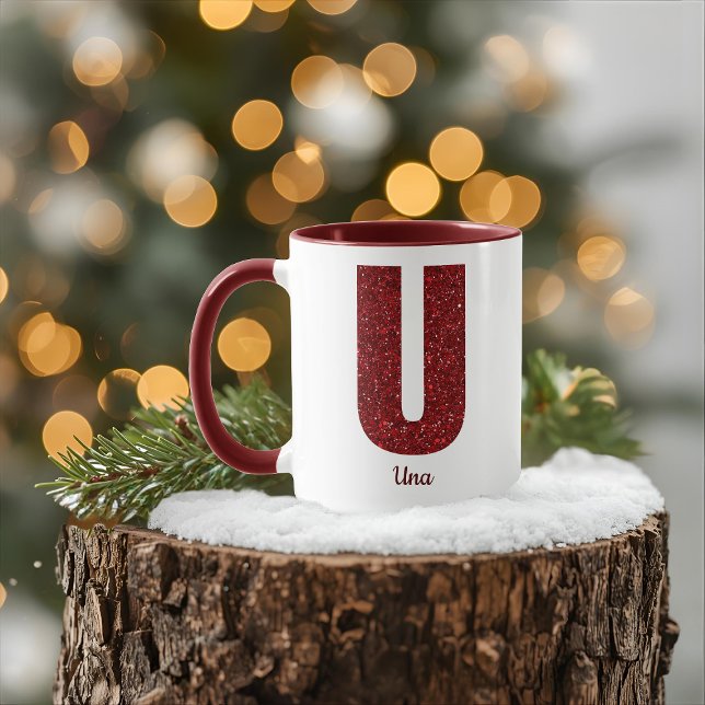 Modern Glitter Monogram U Mug with Name (Creator Uploaded)