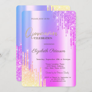 Modern Glitter Ombre Violet Drips  Invitation