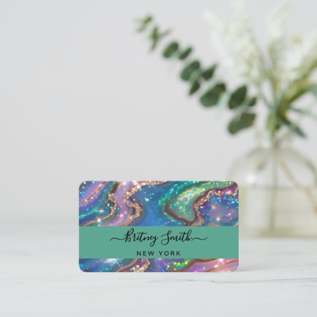 Modern glitter opal background business card (Standing Front)