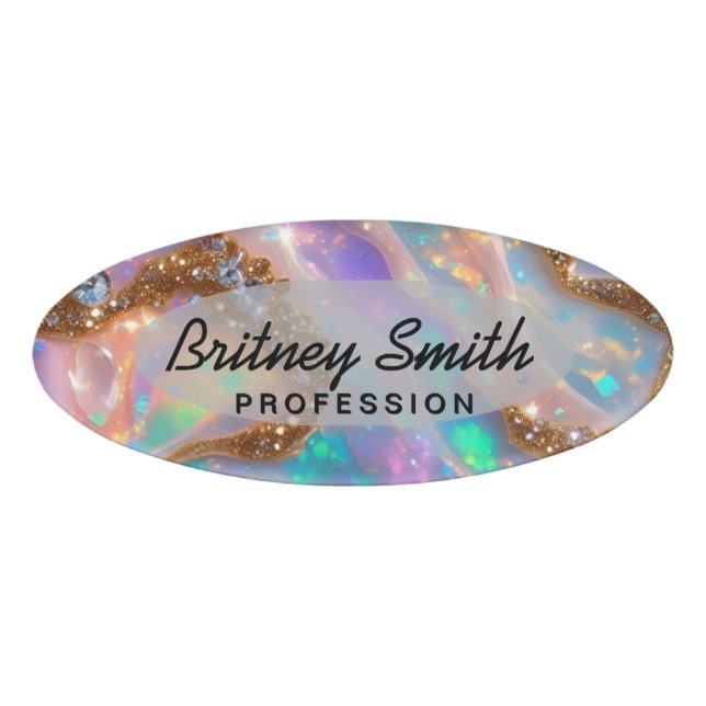 Modern glitter opal background name tag (Front)