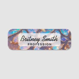 Modern glitter opal background name tag