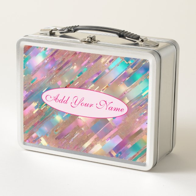 Modern Glitter Opal Holographic Collection Metal Lunch Box (Front)