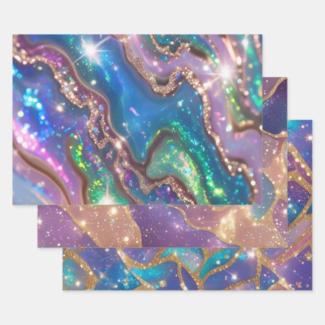 Modern glitter opal  wrapping paper sheet (Set)