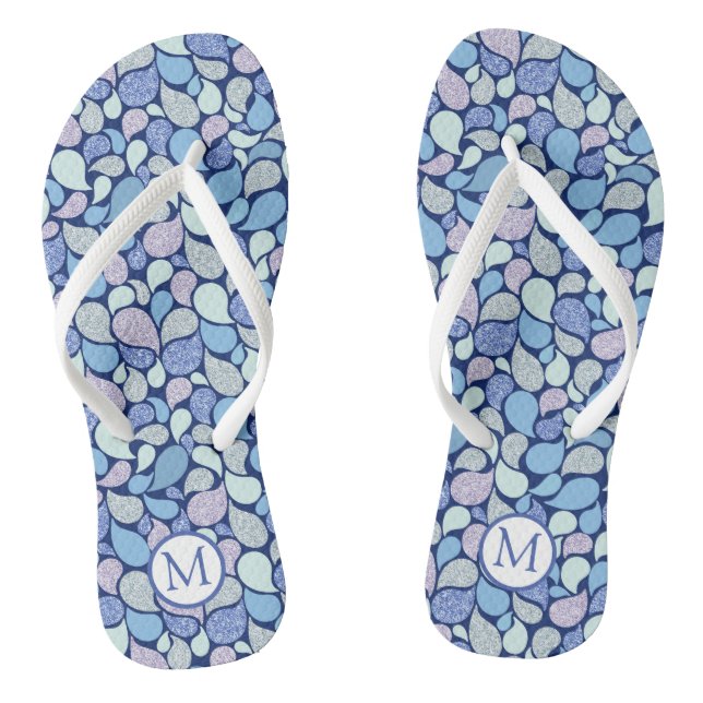 Modern glitter paisley pattern Monogram Flip Flops (Footbed)