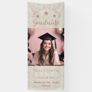Modern Glitter Photo Graduation Dusty Pink Banner