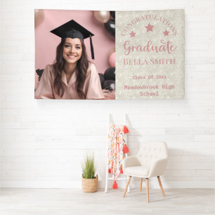 Modern Glitter Photo Graduation Dusty Pink Banner