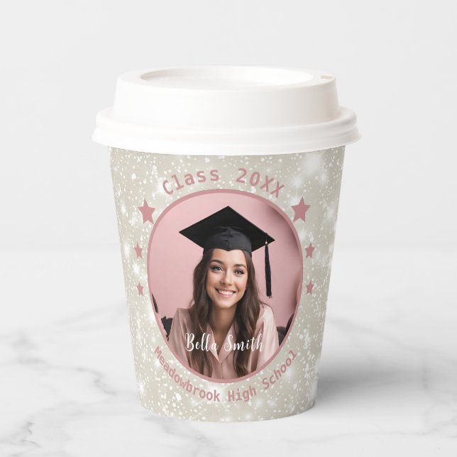 Modern Glitter Photo Graduation  Paper Cups (Front)