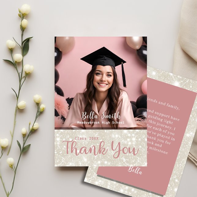 Modern Glitter Photo Graduation  Thank You Card (Creator Uploaded)