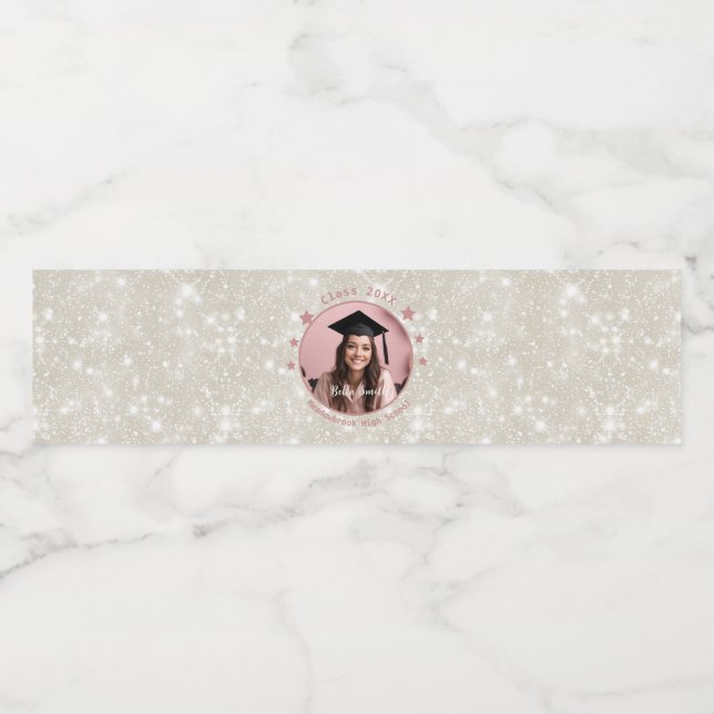 Modern Glitter Photo Graduation  Water Bottle Label (Single Label)