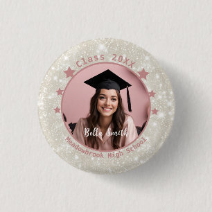 Modern Glitter Photo Pink Gift Graduation 3 Cm Round Badge