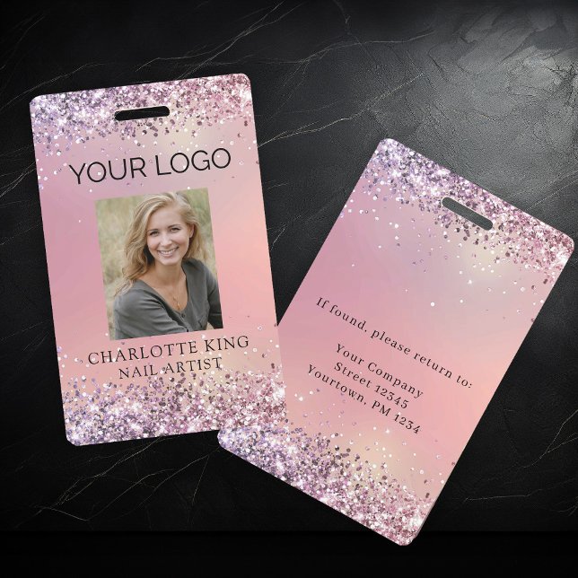 Modern Glitter Pink Employee Photo ID Badge (Creator Uploaded)