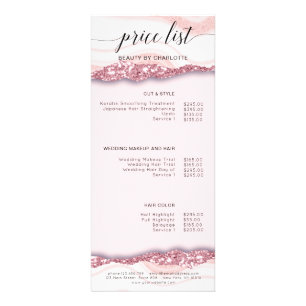 Modern, glitter, pink price list rack card