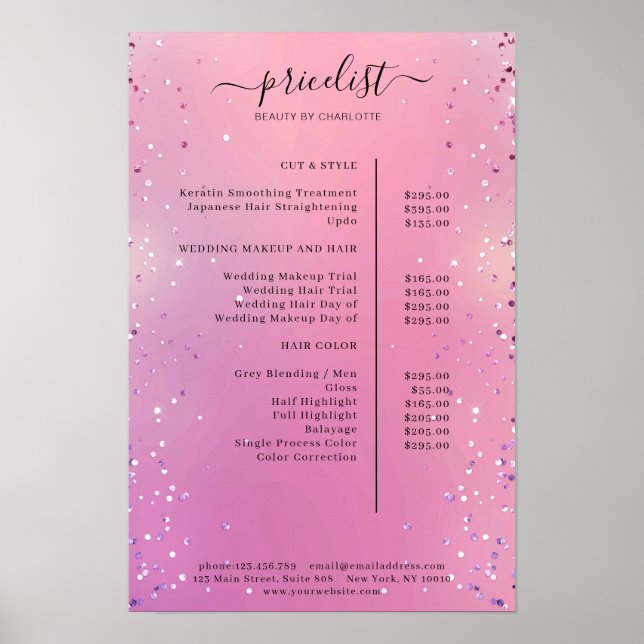 Modern Glitter Price List Poster (Front)