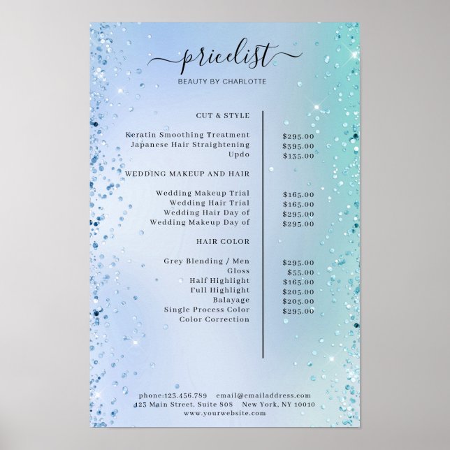 Modern Glitter Price List Poster (Front)