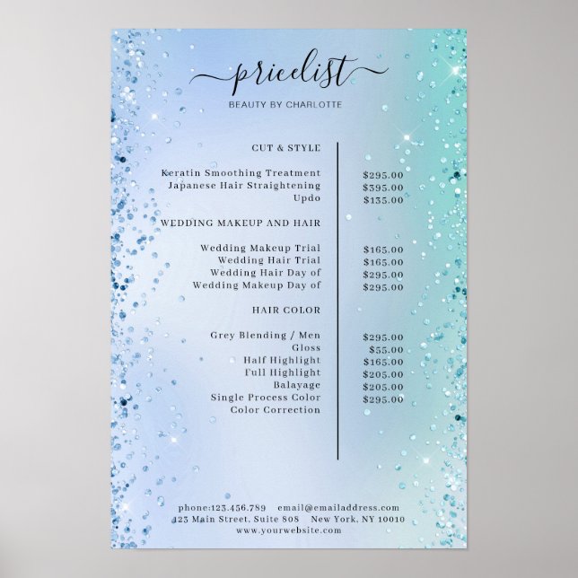 Modern Glitter Price List Poster (Front)