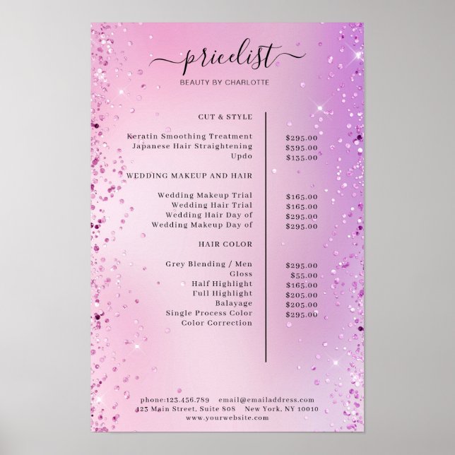 Modern Glitter Price List Poster (Front)