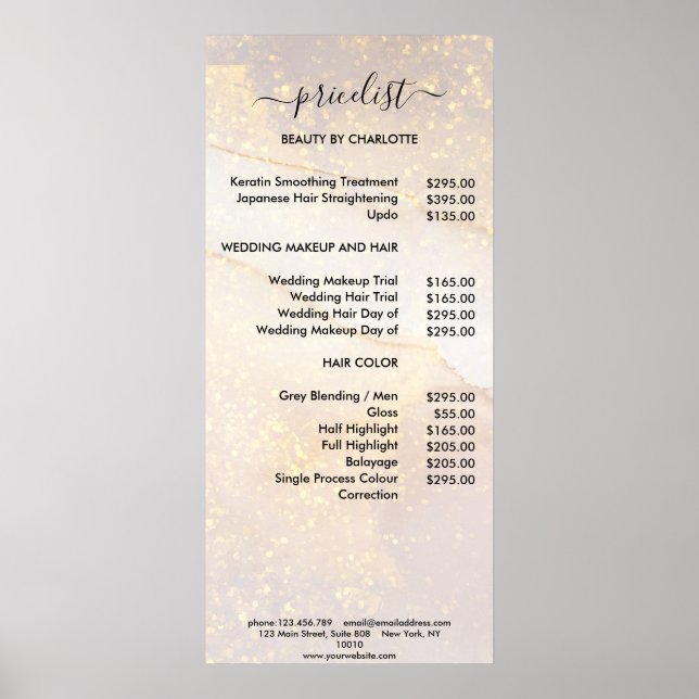 Modern Glitter Pricelist Poster (Front)