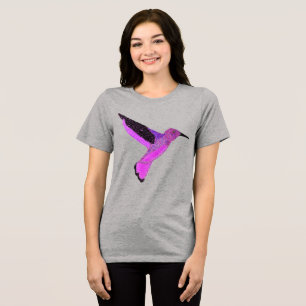 Modern glitter purple pink hummingbird Tri-Blend shirt