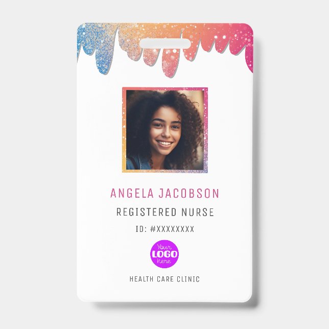 Modern Glitter Registered Nurse Photo  ID Badge (Front)