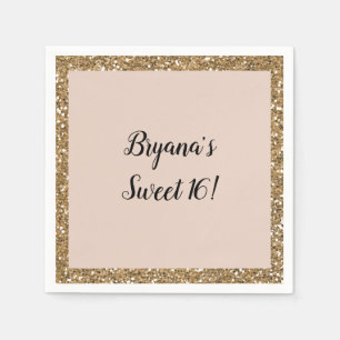 Modern Glitter Rose Gold Blush Glam Sweet 16 Party Napkin