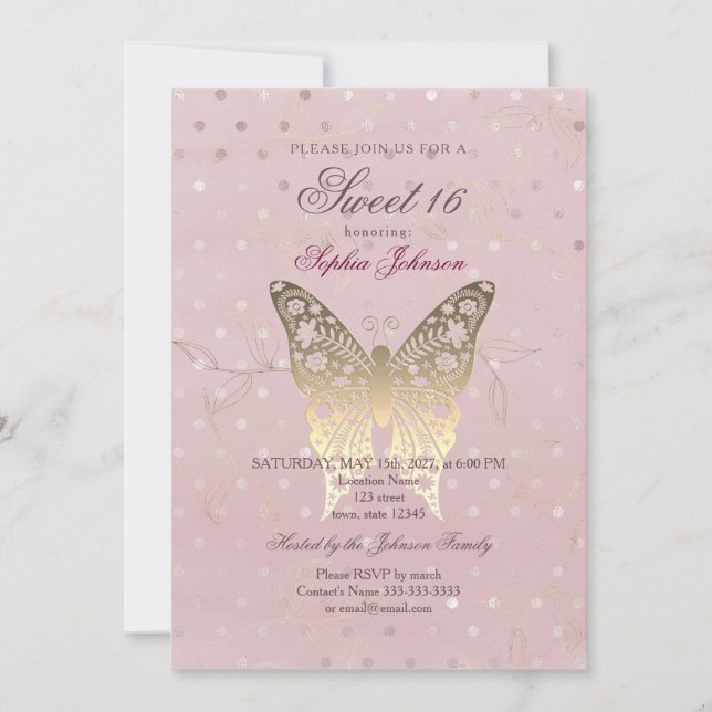 Modern Glitter Rose Gold Sweet 16 Birthday Invitation (Front)