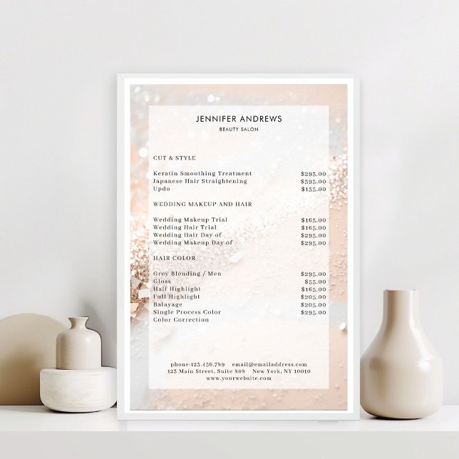 Modern  Glitter Salon Price List Poster (Modern Glitter Salon Price List Poster)