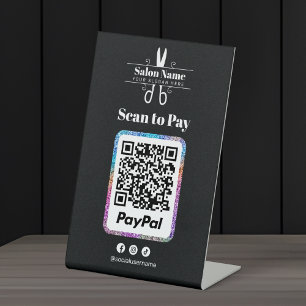 Modern Glitter Salon Scan to Pay Paypal Qr Code Pedestal Sign
