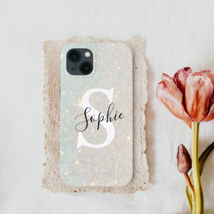 Modern Glitter Spark    Personal Initial Girly  iPhone 13 Case